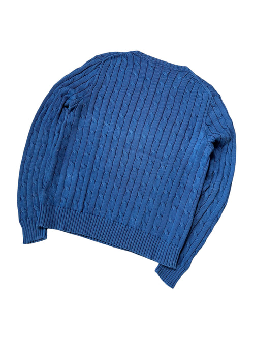 Vintage Ralph Lauren Zopfmuster Strickpullover Hellblau / Pastellblau Klassisch – L – Detailansicht