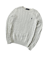 Vintage Ralph Lauren Zopfmuster Strickpullover Weiß Klassisch – S