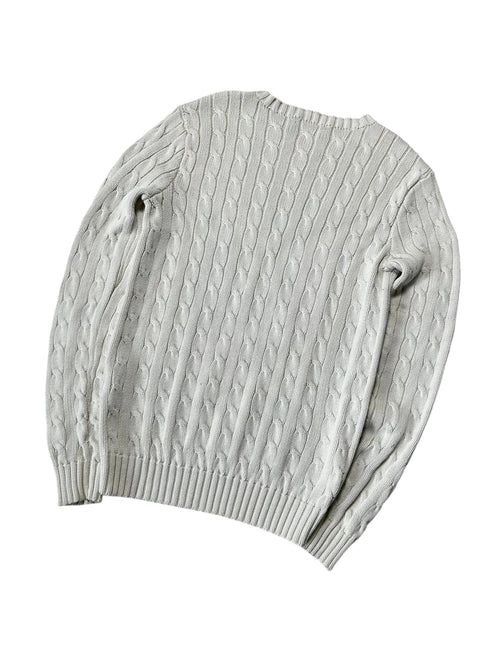 Vintage Ralph Lauren Zopfmuster Strickpullover Weiß Klassisch – S – Detailansicht