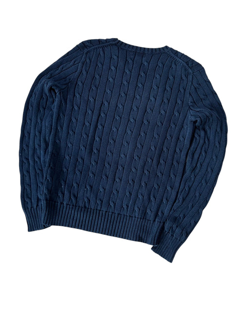 Vintage Ralph Lauren Zopfmuster Strickpullover Marineblau Klassisch – S – Detailansicht