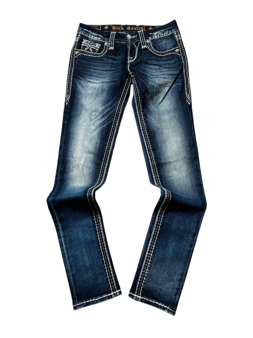 Vintage Rock Revival Damen-Jeans Skinny Fit Mid Waist – Dunkelblau – Detailansicht