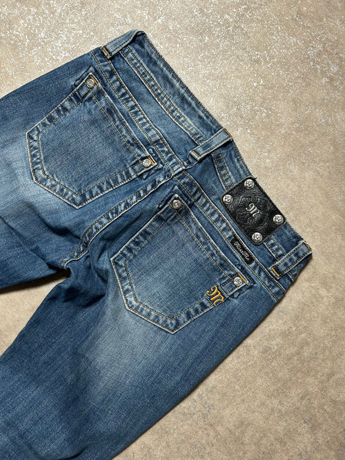 Vintage Miss Me Damen-Jeans Skinny Fit Used Look – Blau – Rückansicht