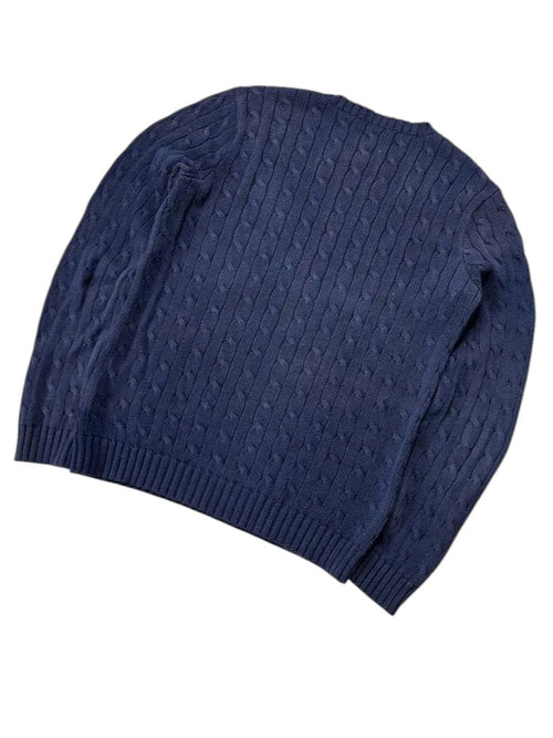 Vintage Ralph Lauren Zopfmuster Strickpullover Marineblau Rosa Logo Klassisch – L – Detailansicht
