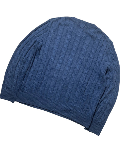 Vintage Ralph Lauren Zopfmuster Strickpullover Marineblau Pony Logo – L – Detailansicht