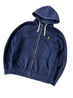 Vintage Ralph Lauren Durchgehender Reißverschluss Hoodie Marineblau Gelb Pony – L