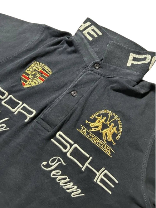Vintage Porsche x La Martina Polo-Shirt Dunkelmarineblau – Polo Team Edition | Größe S – Detailansicht