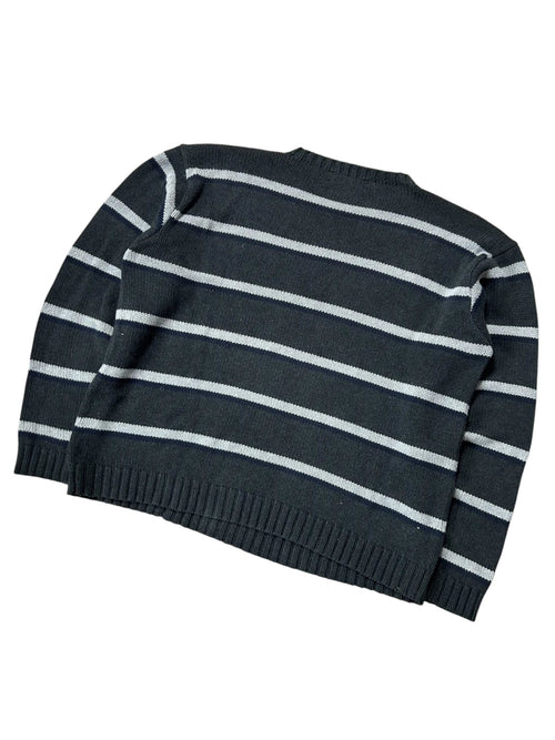 Vintage Ralph Lauren Strickpullover Grau Blau/Weiß Streifen – L – Detailansicht