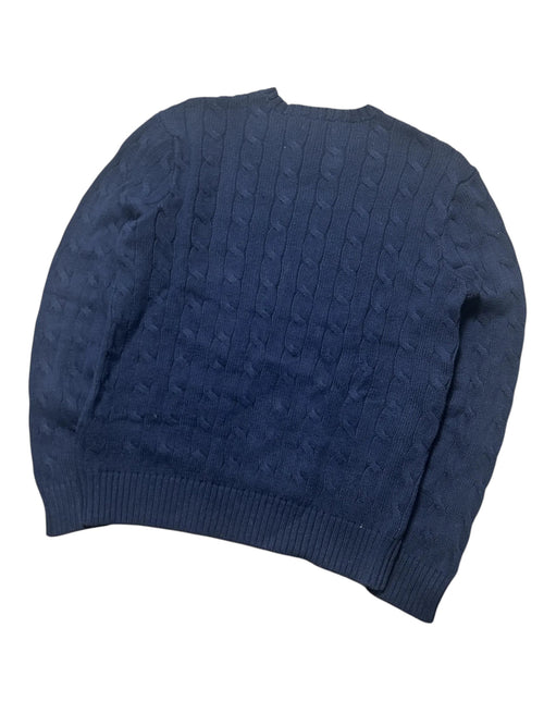 Vintage Ralph Lauren Zopfmuster Strickpullover Marineblau Rot Pony Logo – S – Detailansicht