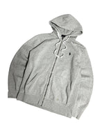 Vintage Polo Ralph Lauren Zip Hoodie Grau – Marineblau Pony Rider | Größe M
