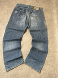 Vintage D&G Dolce & Gabbana Herren Baggy-Straight Jeans – Light Blue Brutal Vintage Wash Paint-Splatter W33 | Moda de Clase