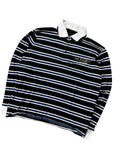 Vintage Tommy Hilfiger Gestreiftes Langarm Polo-Pullover Marineblau Weiß/Blau Streifen – 16