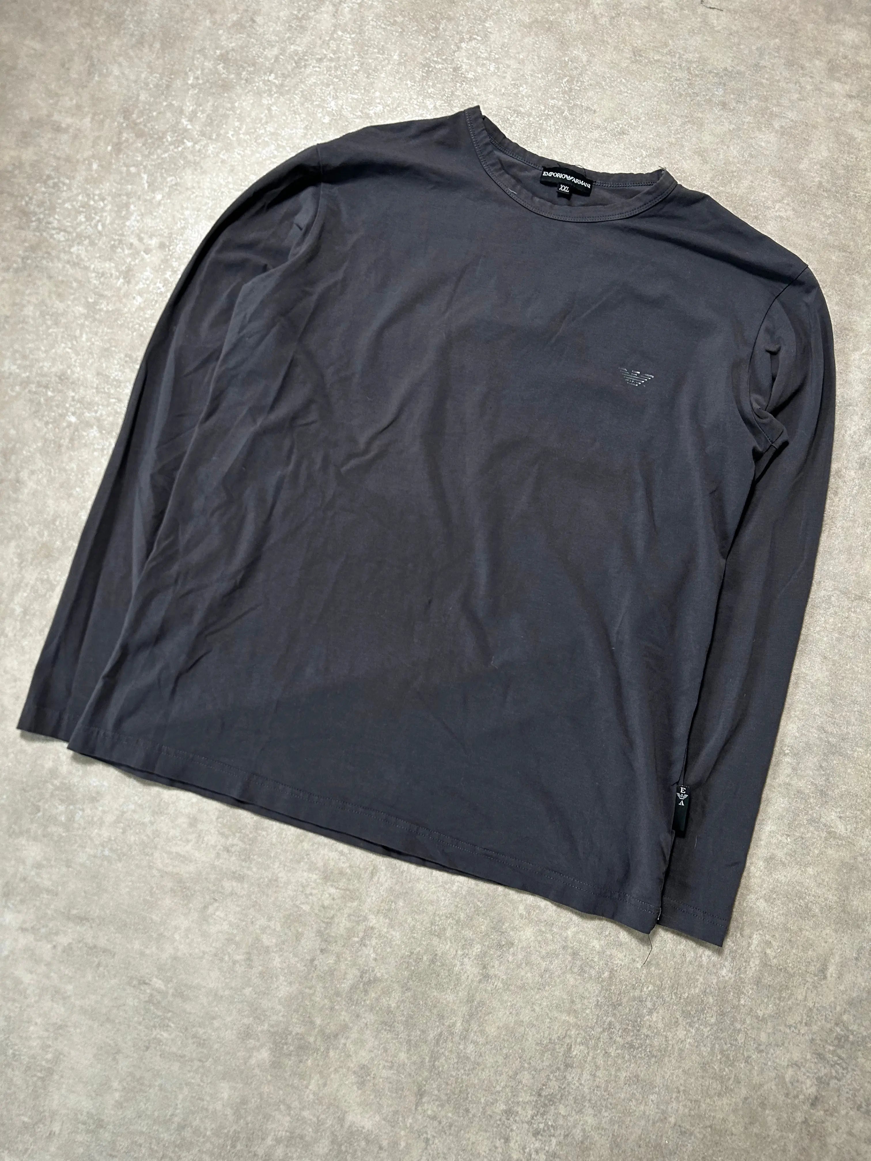 Vintage Emporio Armani Langarm Hemd Grau Minimales Logo – XXL