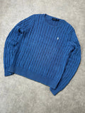 Vintage Ralph Lauren Zopfmuster Strickpullover Hellblau / Pastellblau Klassisch – L