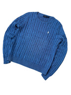 Vintage Ralph Lauren Zopfmuster Strickpullover Hellblau / Pastellblau Klassisch – L