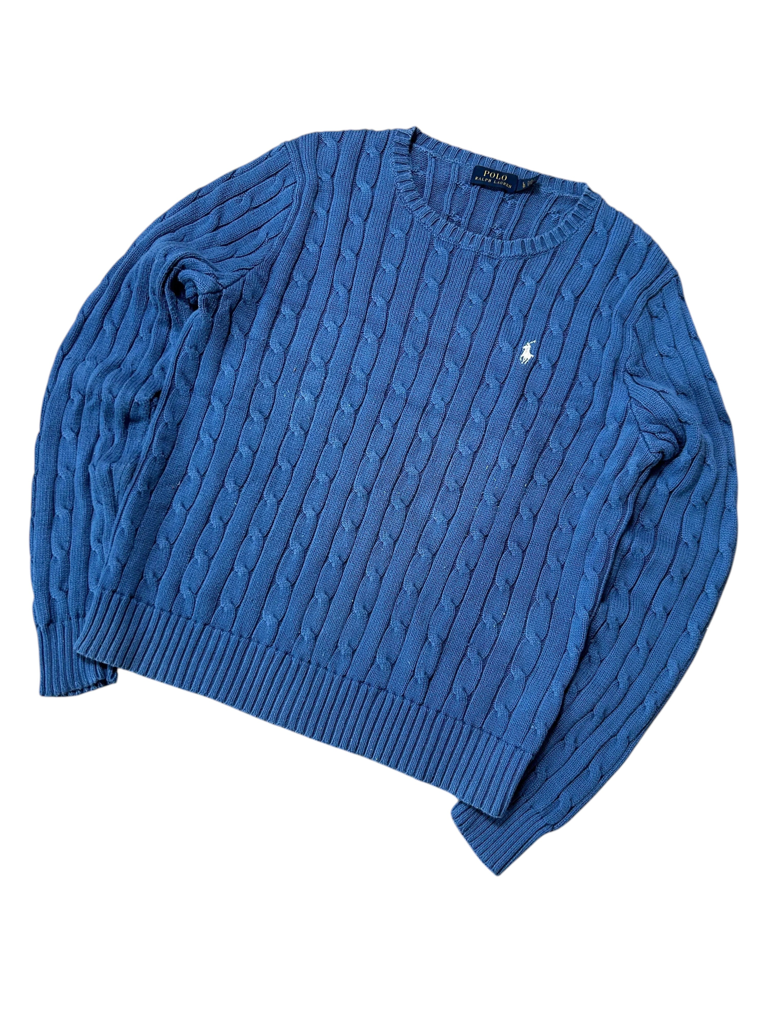 Vintage Ralph Lauren Zopfmuster Strickpullover Hellblau / Pastellblau Klassisch – L