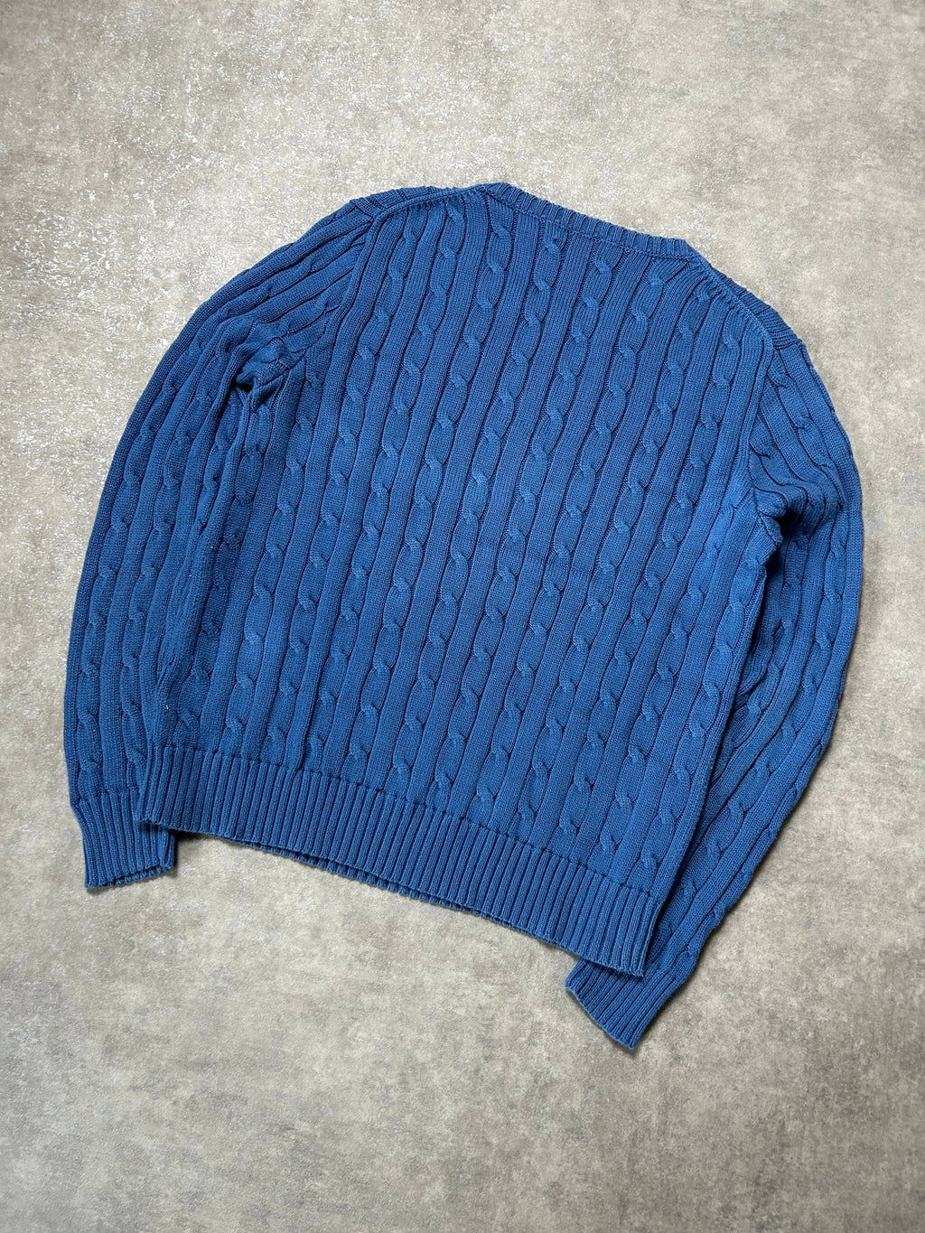 Vintage Ralph Lauren Zopfmuster Strickpullover Hellblau / Pastellblau Klassisch – L – Detailansicht