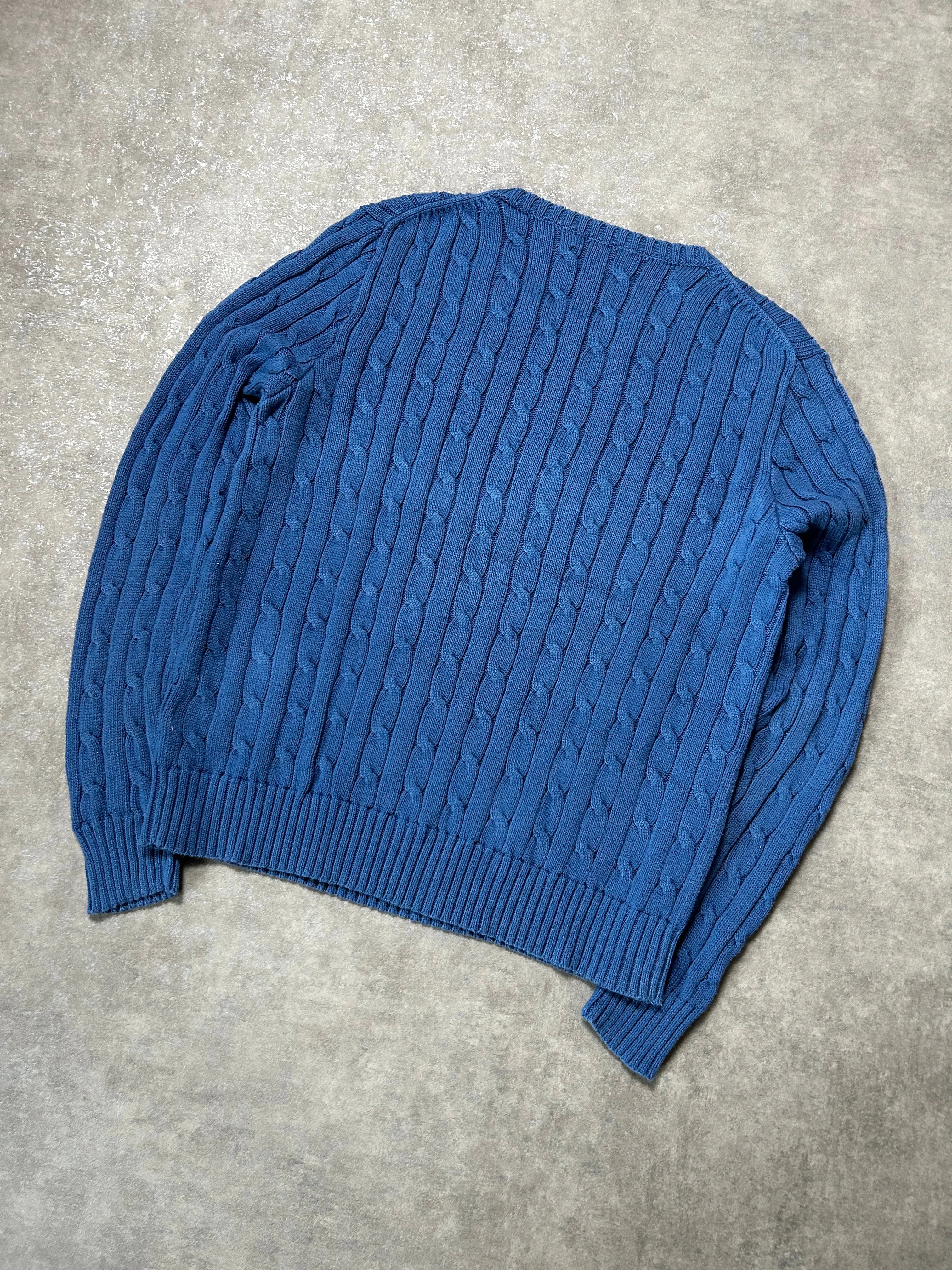 Vintage Ralph Lauren Zopfmuster Strickpullover Hellblau / Pastellblau Klassisch – L – Detailansicht