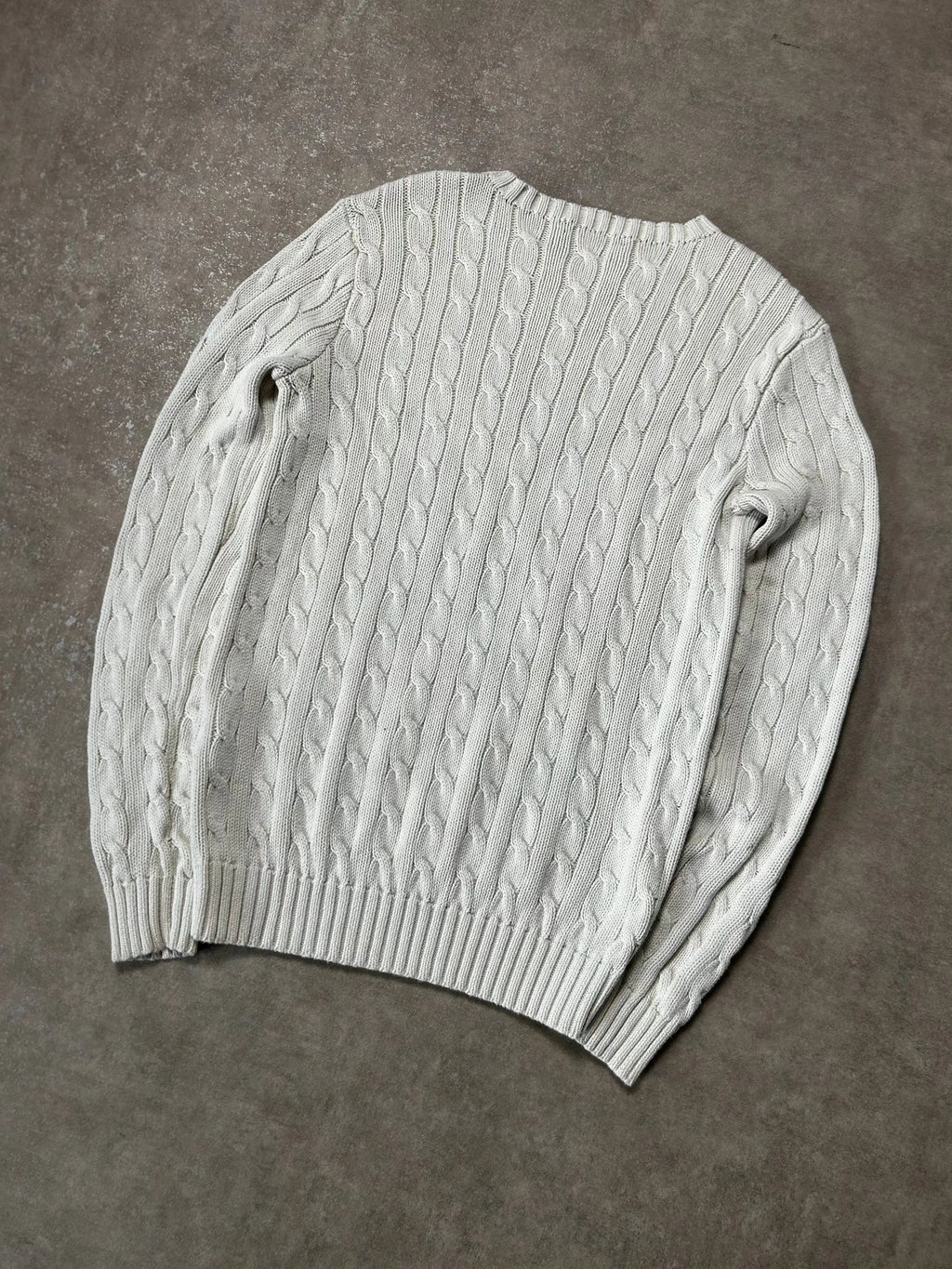 Vintage Ralph Lauren Zopfmuster Strickpullover Weiß Klassisch – S – Detailansicht