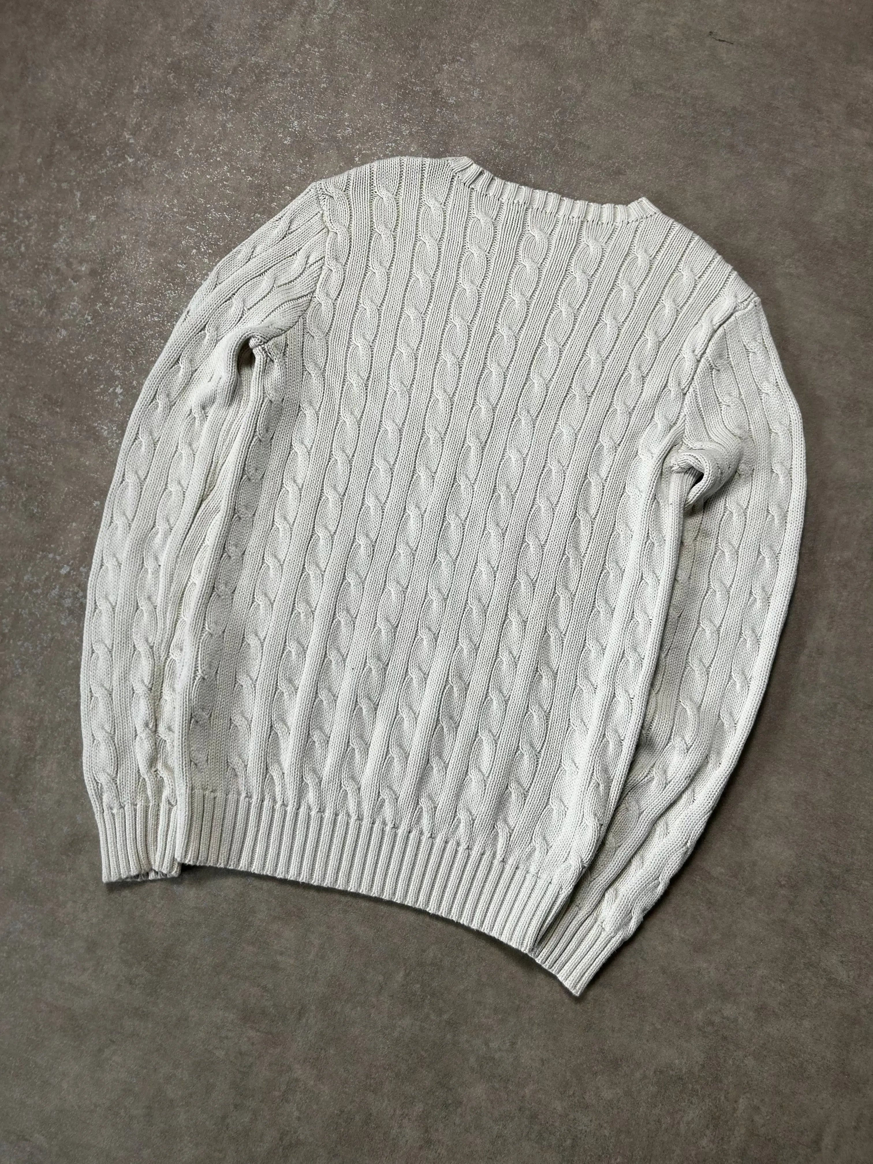 Vintage Ralph Lauren Zopfmuster Strickpullover Weiß Klassisch – S – Detailansicht