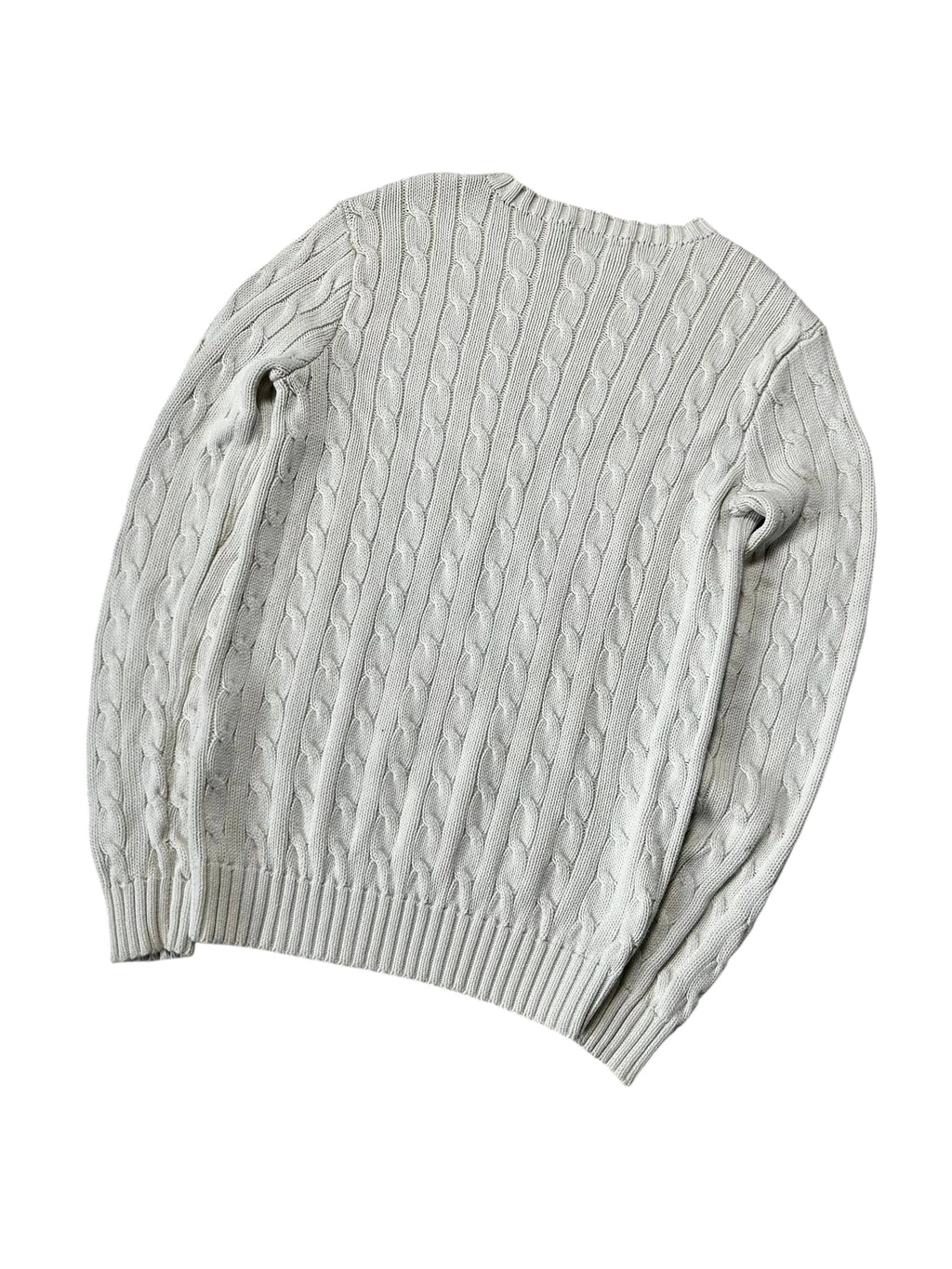 Vintage Ralph Lauren Zopfmuster Strickpullover Weiß Klassisch – S – Detailansicht