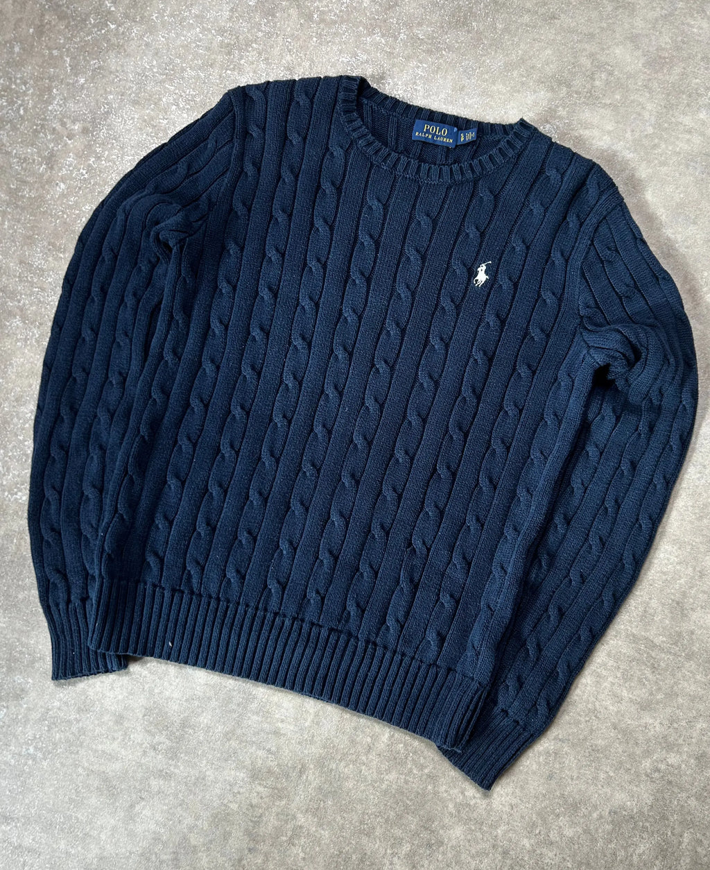 Vintage Ralph Lauren Zopfmuster Strickpullover Marineblau Klassisch – S