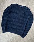 Vintage Ralph Lauren Zopfmuster Strickpullover Marineblau Klassisch – S