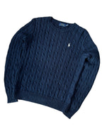 Vintage Ralph Lauren Zopfmuster Strickpullover Marineblau Klassisch – S