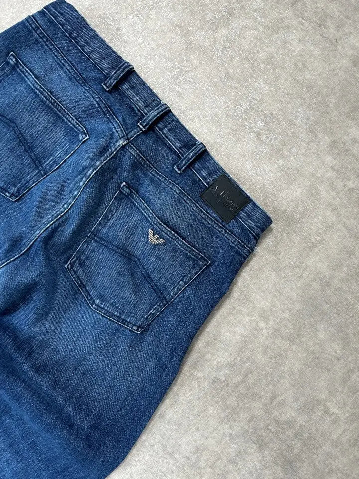 Vintage Armani Jeans Herren-Jeans Straight Fit Marineblau – L