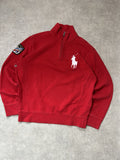 Vintage Polo Ralph Lauren Quarter-Zip Sweatshirt – Satt-Rot Big Pony 1933-34 Ski-Patch Gr. M | Moda de Clase