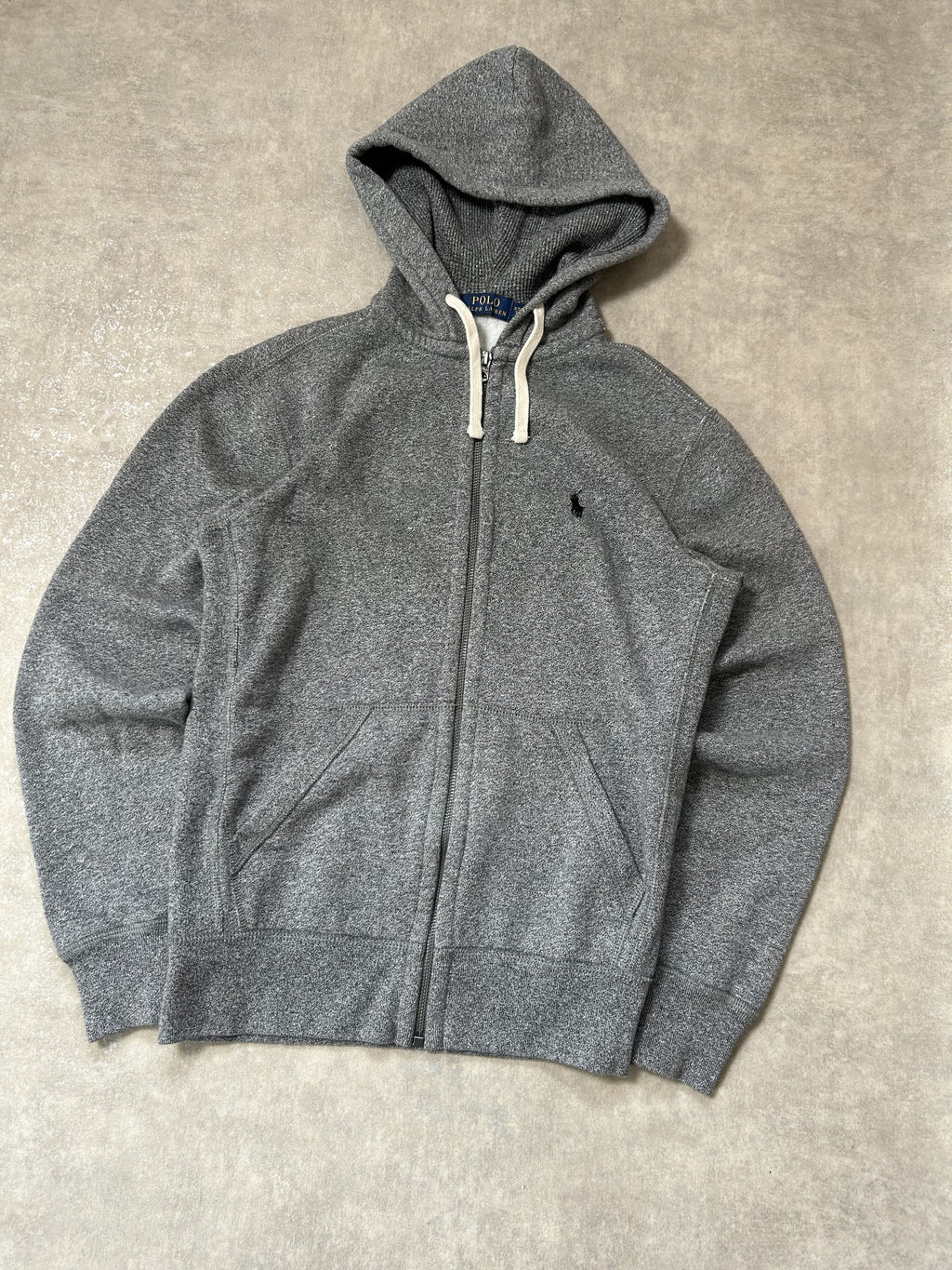 Polo Ralph Lauren Full-Zip Hoodie – Grey Marl Melange Navy Mini-Polo Gr. XS (fällt größer) | Moda de Clase