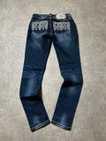 Vintage Miss Me Damen-Jeans Skinny Fit Mid Waist Kristall – Dunkelblau Größe 25