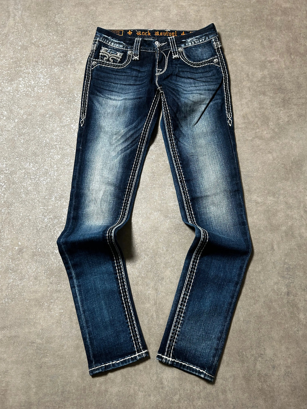 Vintage Rock Revival Damen-Jeans Skinny Fit Mid Waist – Dunkelblau – Detailansicht