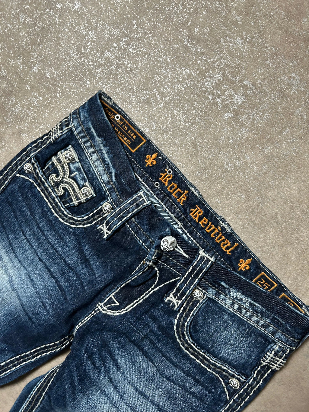 Vintage Rock Revival Damen-Jeans Skinny Fit Mid Waist – Dunkelblau – Rückansicht