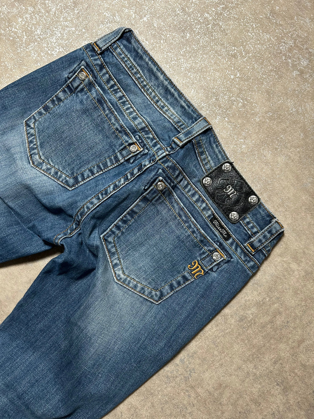 Vintage Miss Me Damen-Jeans Skinny Fit Used Look – Blau – Rückansicht