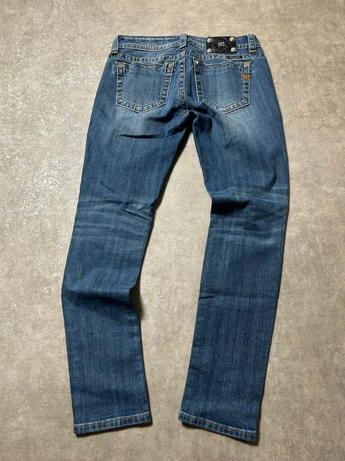 Vintage Miss Me Damen-Jeans Skinny Fit Used Look – Blau