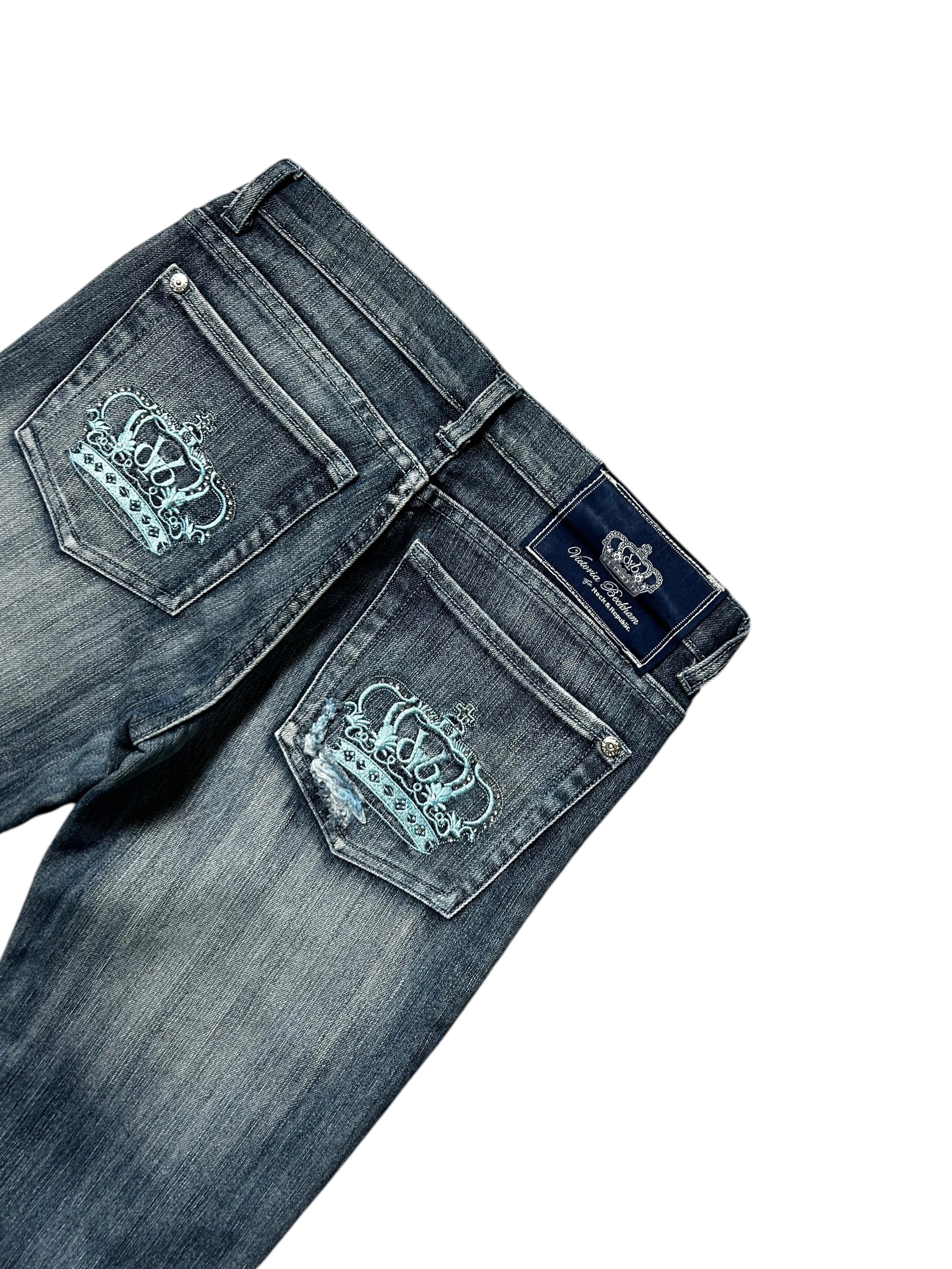 Vintage Victoria Beckham Damen-Jeans Straight Fit Low Waist – Dunkelblau – Rückansicht