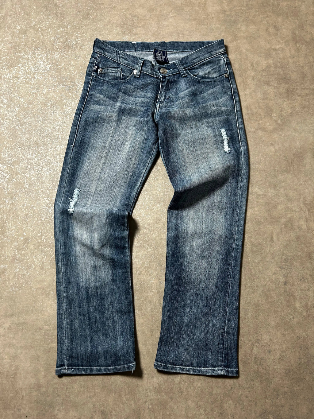 Vintage Victoria Beckham Damen-Jeans Straight Fit Low Waist – Dunkelblau – Detailansicht