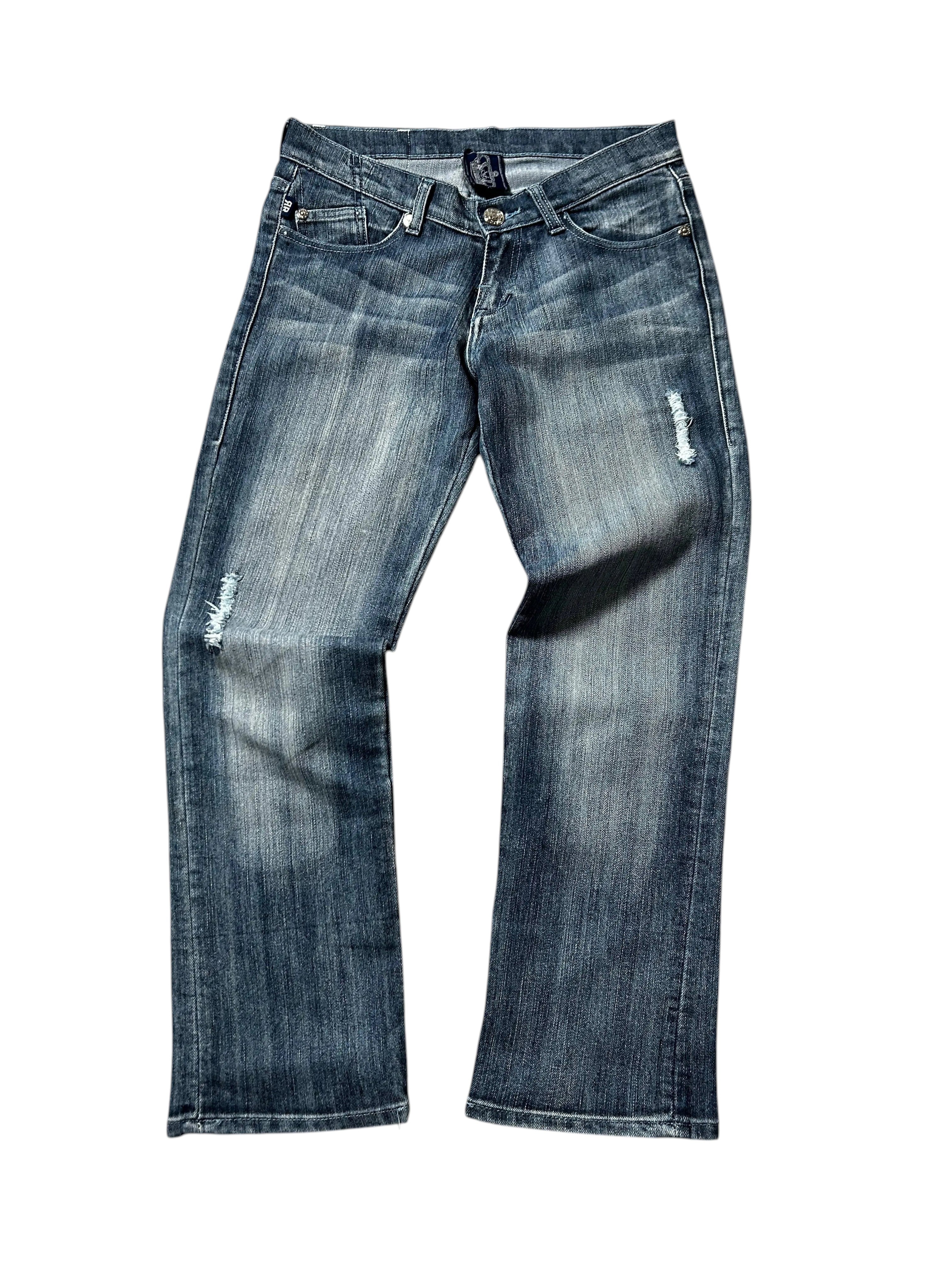Vintage Victoria Beckham Damen-Jeans Straight Fit Low Waist – Dunkelblau – Detailansicht
