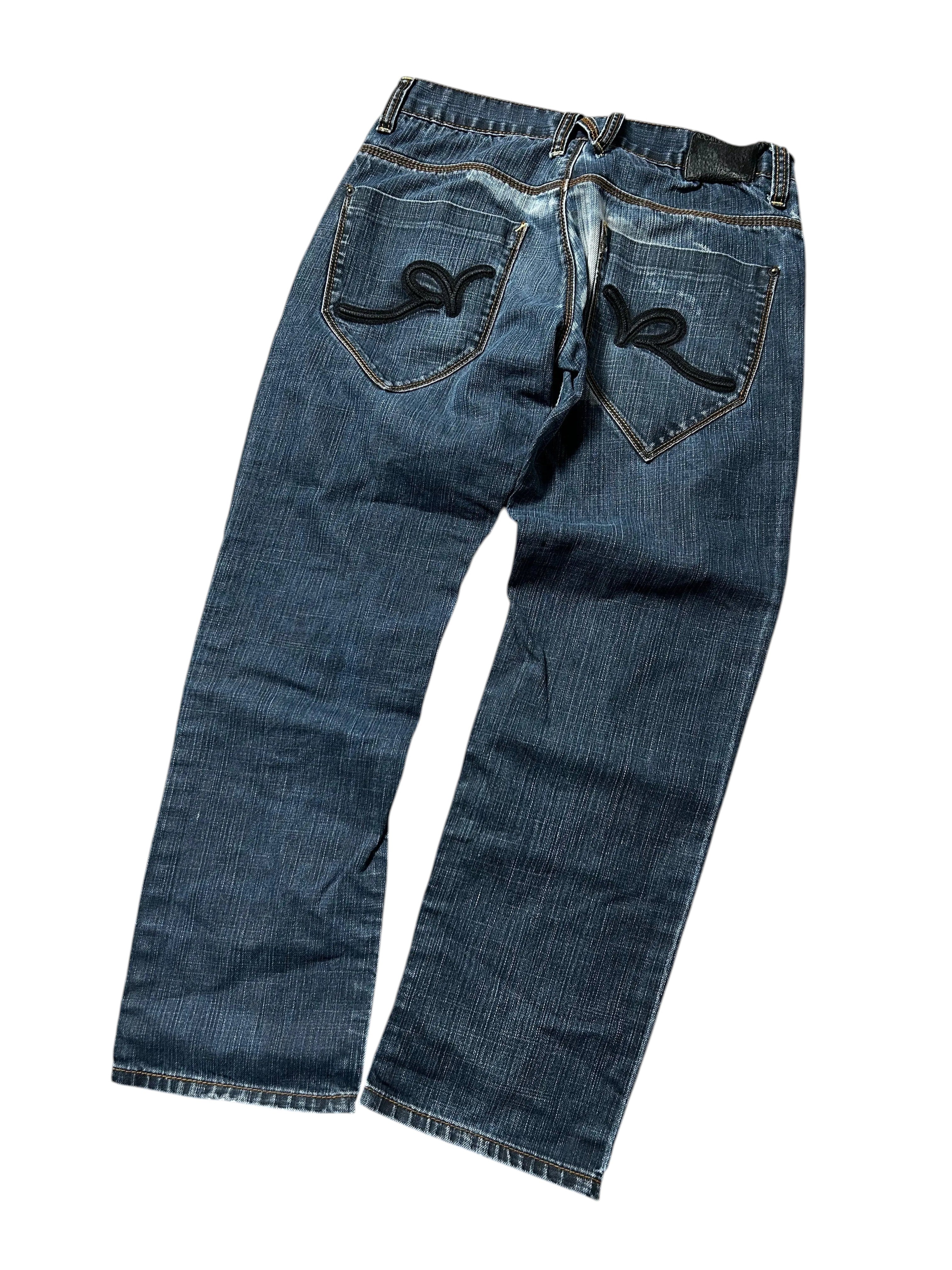 Vintage Rocawear Herren-Jeans Straight Fit RR Backprint – Dunkelblau