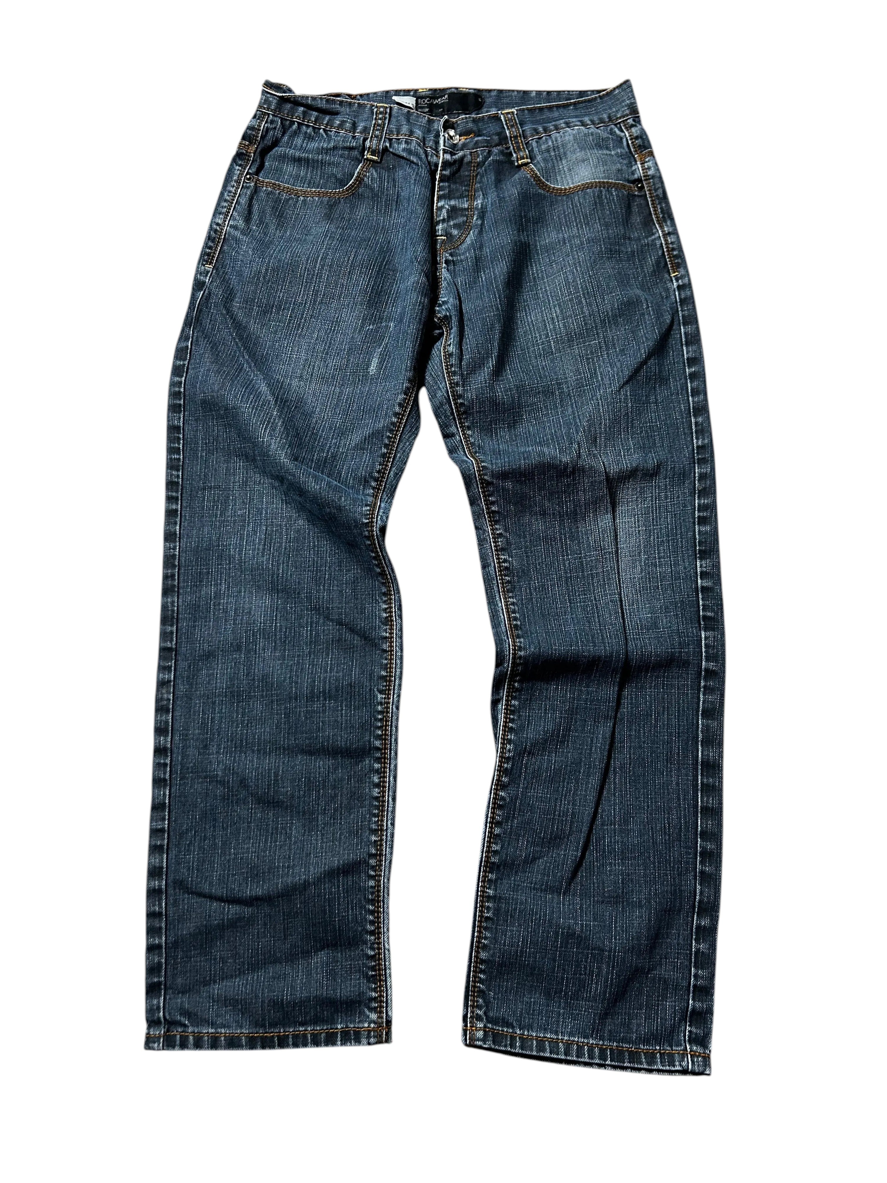 Vintage Rocawear Herren-Jeans Straight Fit RR Backprint – Dunkelblau – Detailansicht
