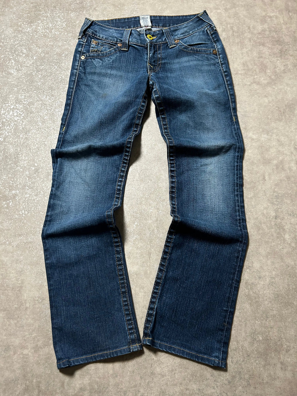 Vintage True Religion Damen-Jeans Bootcut Low Waist – Dunkelblau – Detailansicht