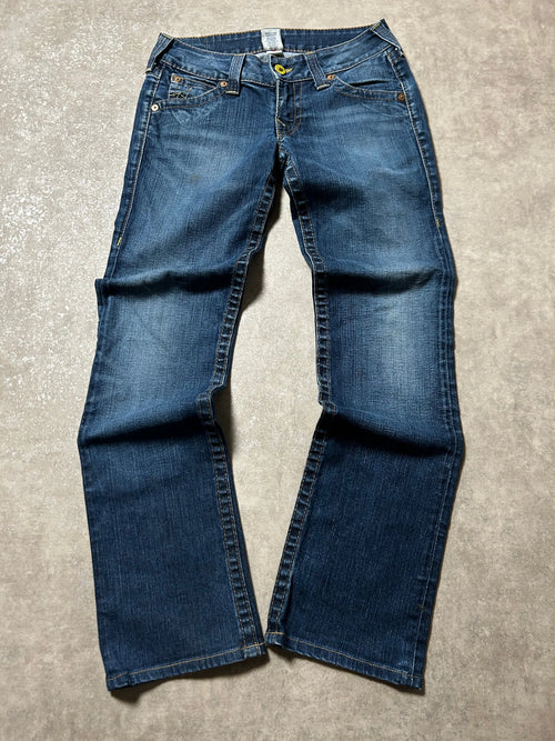 Vintage True Religion Damen-Jeans Bootcut Low Waist – Dunkelblau – Detailansicht