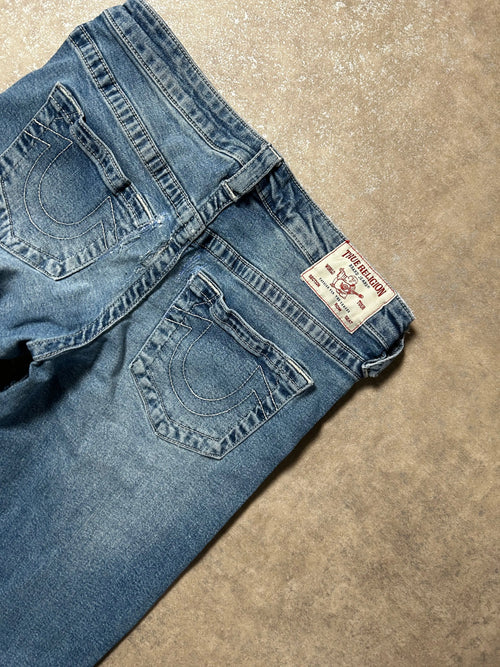 Vintage True Religion Damen-Jeans Extra Baggy Mid Waist – Blau – Rückansicht