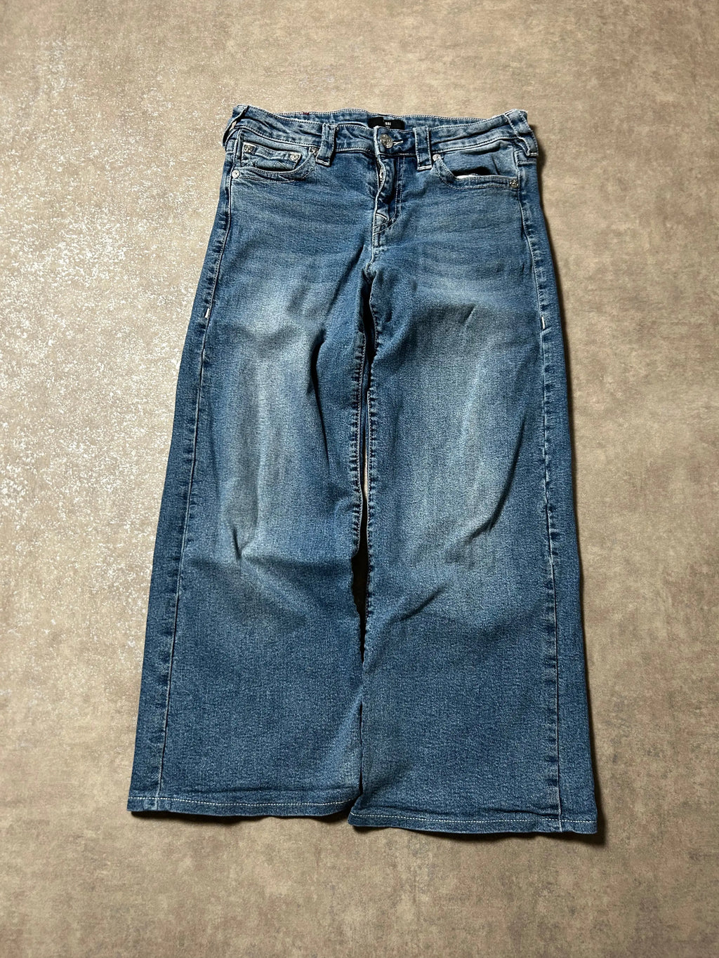 Vintage True Religion Damen-Jeans Extra Baggy Mid Waist – Blau – Detailansicht