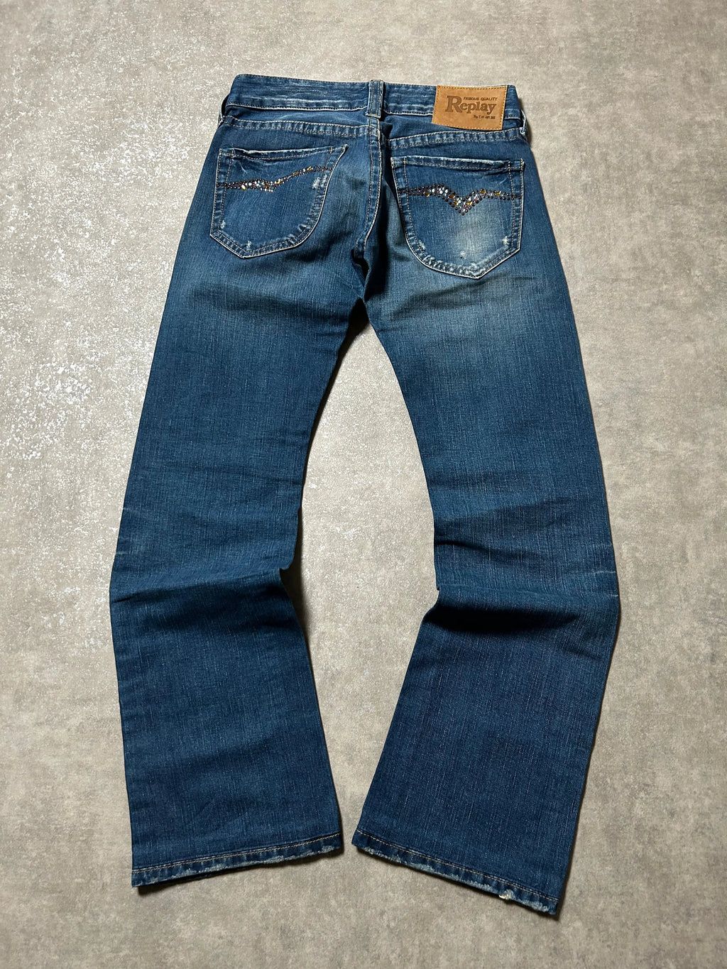 Vintage Replay Damen-Jeans Bootcut Low Waist Crystal Detail – Blau