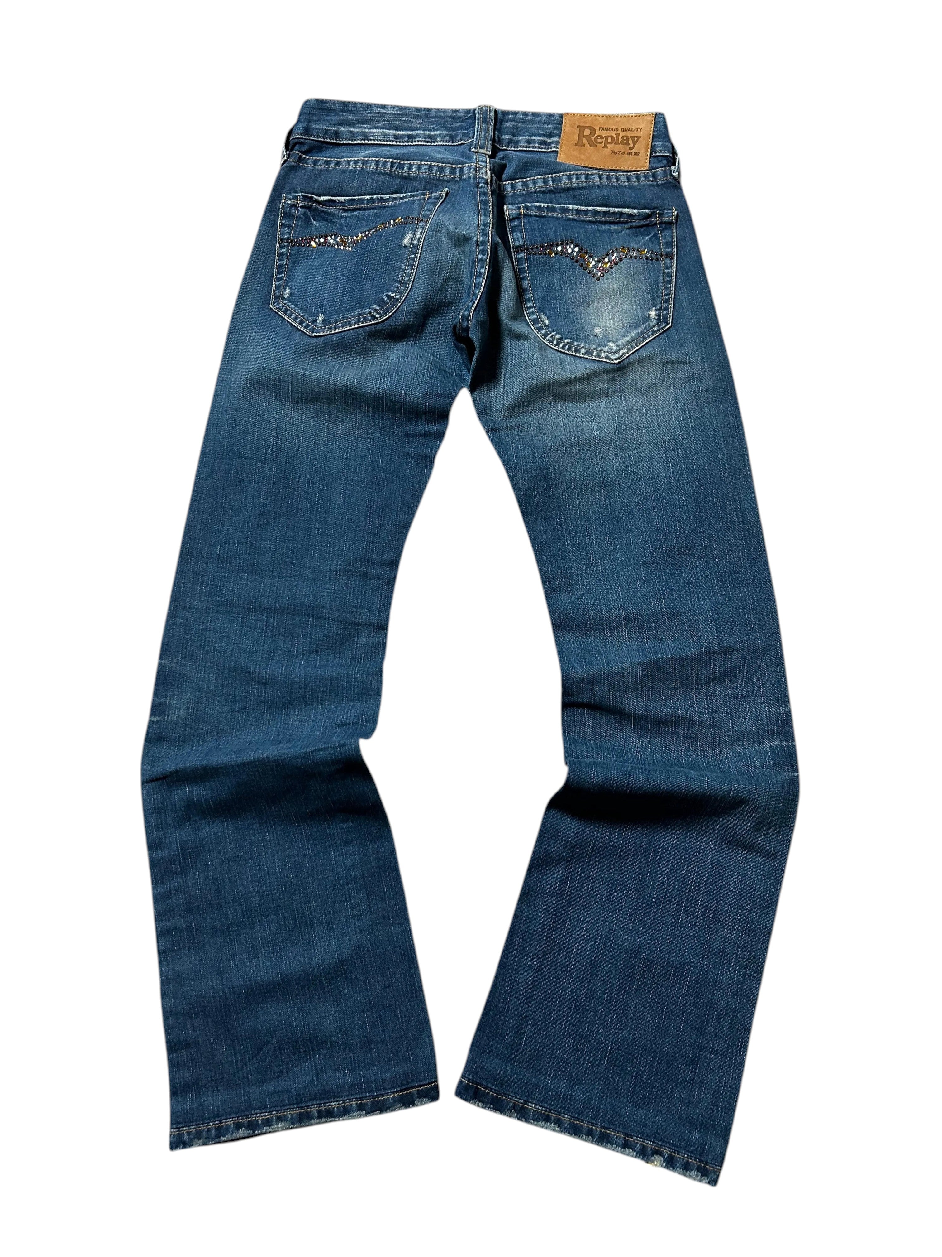 Vintage Replay Damen-Jeans Bootcut Low Waist Crystal Detail – Blau