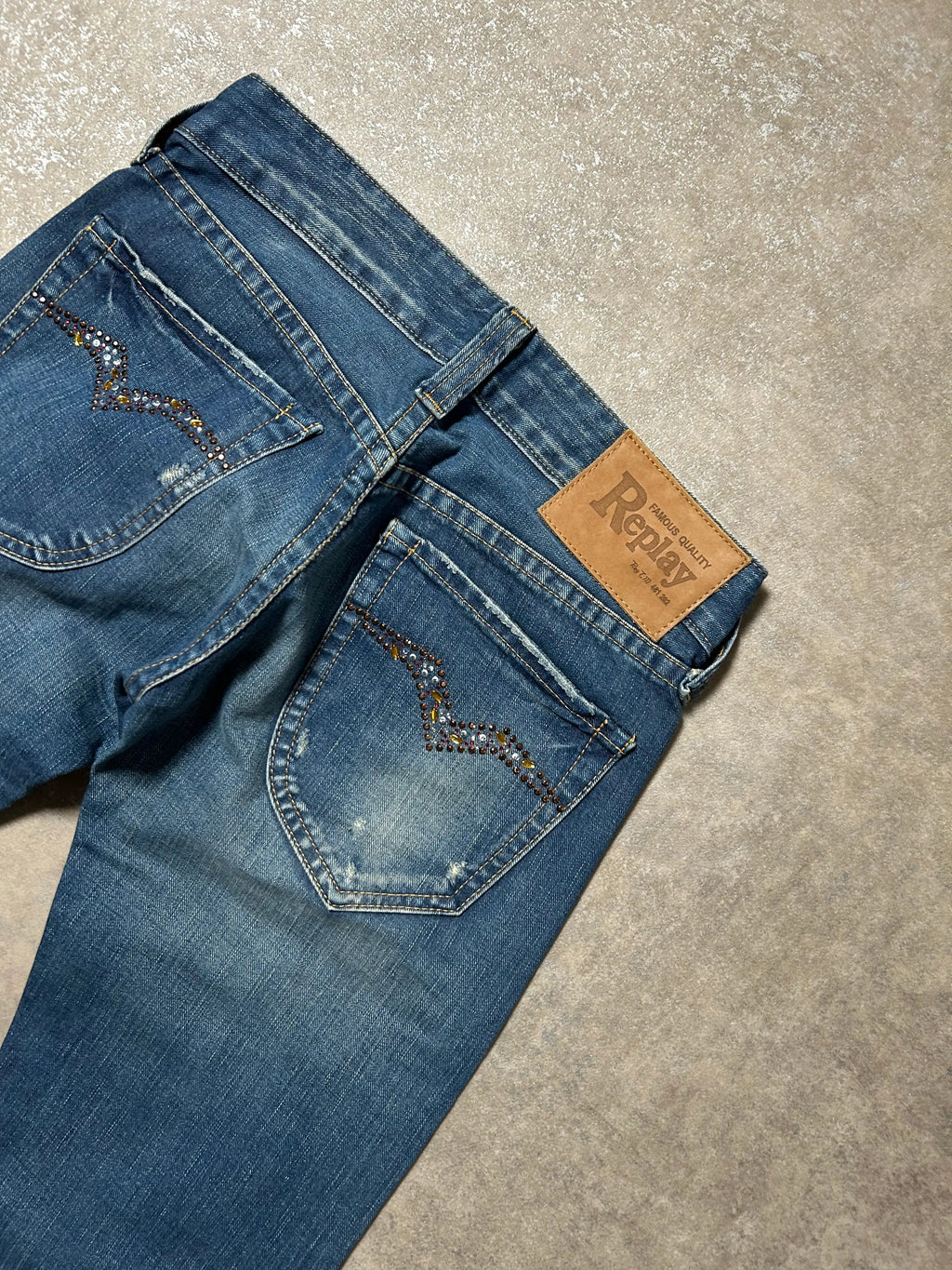 Vintage Replay Damen-Jeans Bootcut Low Waist Crystal Detail – Blau – Rückansicht