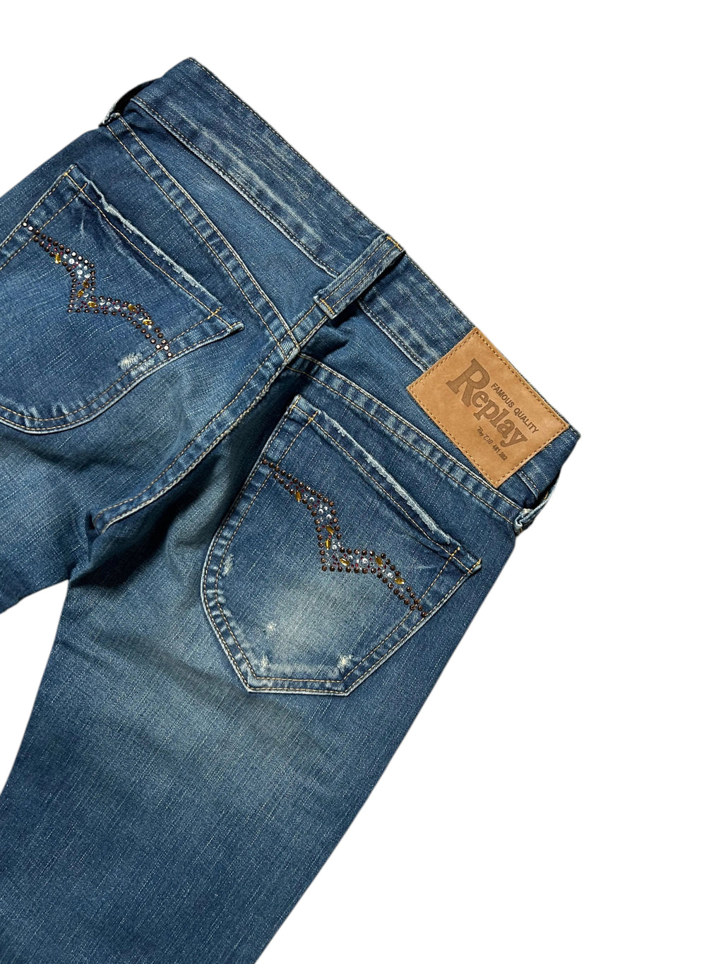 Vintage Replay Damen-Jeans Bootcut Low Waist Crystal Detail – Blau – Rückansicht