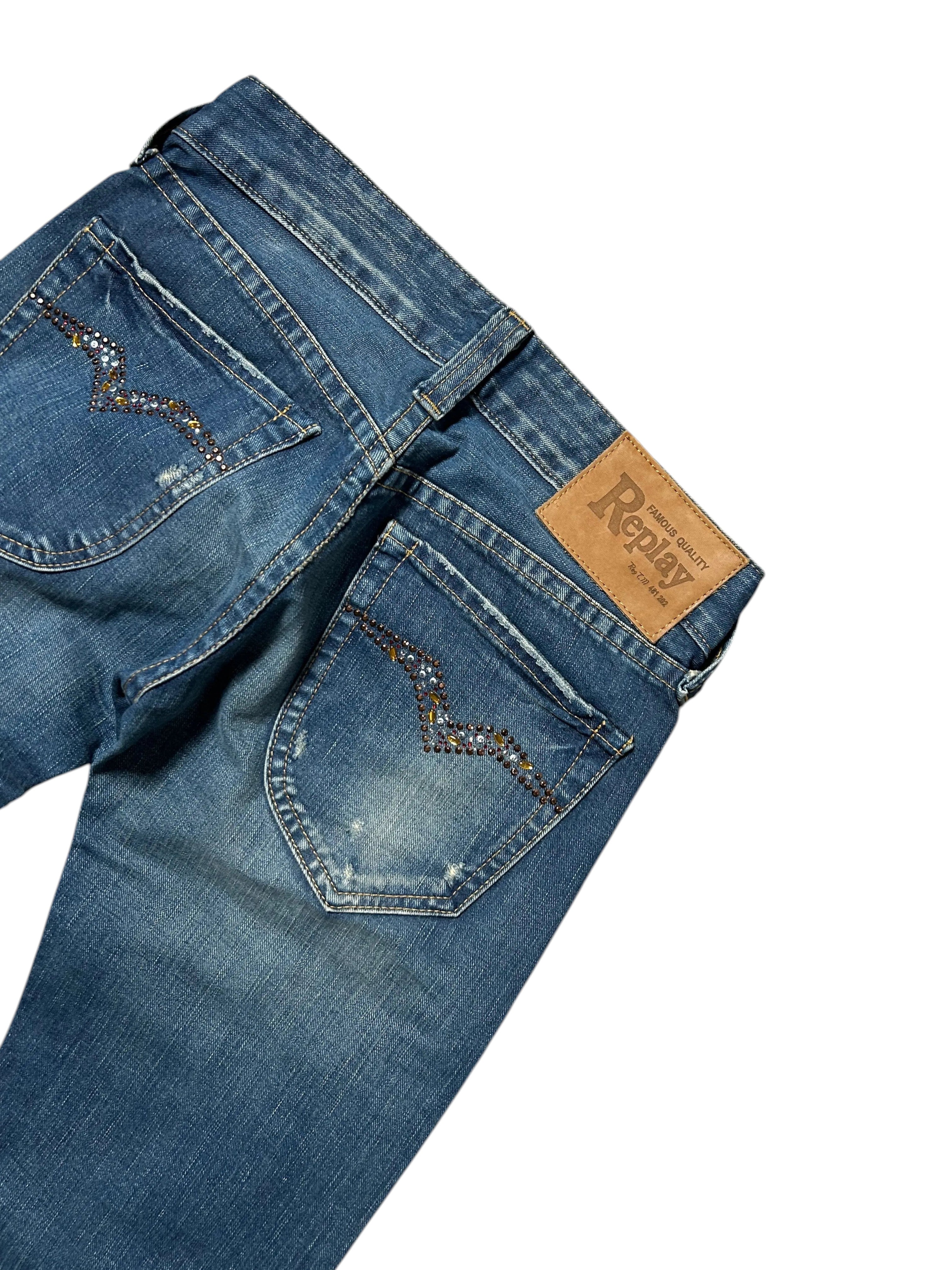 Vintage Replay Damen-Jeans Bootcut Low Waist Crystal Detail – Blau – Rückansicht