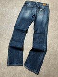 Vintage Guess Damen-Jeans Bootcut Low Waist Golden Logo – Dunkelblau